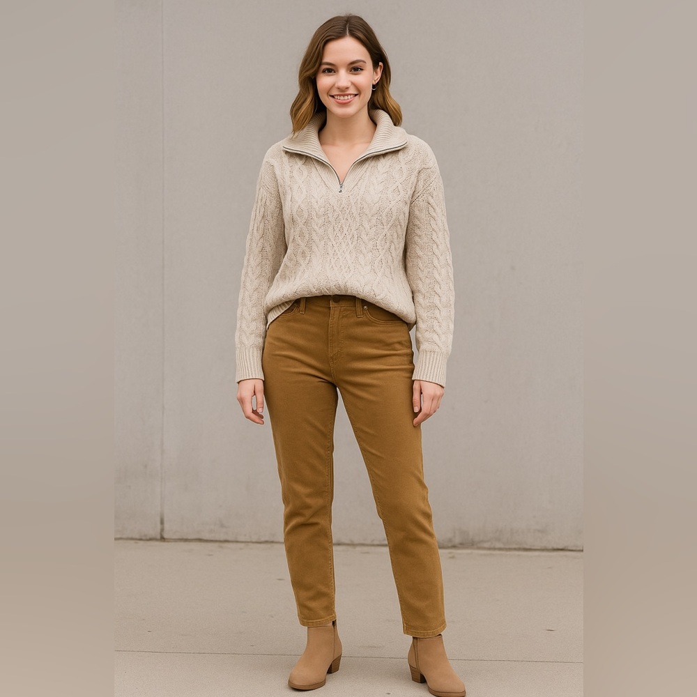 Lucky Brand cable knit sweater in a versatile cream beige tone.